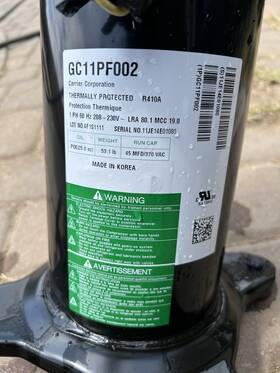 Gc11pf002 Algoma Lg Carrier 2.5ton 60hz 230v 1ph R-four Ten A Scroll A/c Comp