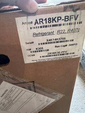 Ar18kp-bfv Arrco New Single Phase Scroll Compressor R22 R407c 18000 Btu