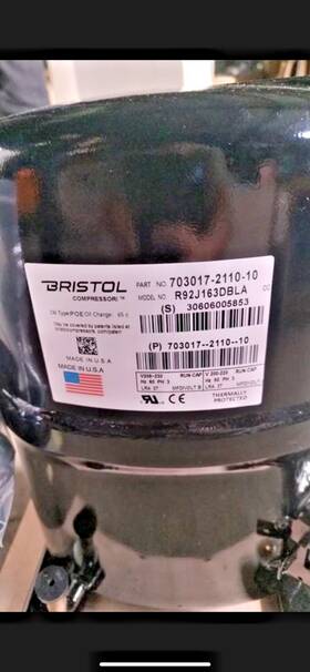R92j163dbla Bristol 5 Ton Scroll Ac Compressor 208-230v R404a Refrigeration