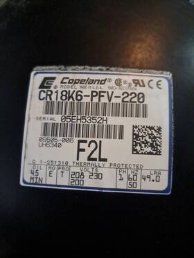 Cr18k6-pfv-220 Copeland Compressor 220v R-22 Single Phase