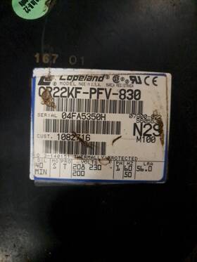 Cr22kf-pfv-830 Copeland 22 000 Btu R22 208-230v 1ph Hermetic Compressor S9t3