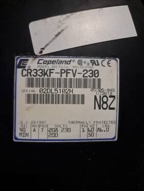 Cr33kf-pfv-230 Copeland 33 000 Btu 2.75 Ton R22 208-230v 1ph Compressor L S5t3