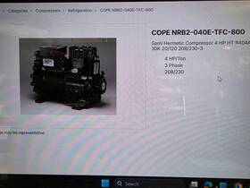 Nrb2-040e-tfc-800 Copeland Semi-hermetic Compressor 4 Hp 3 Phase 208/230v R404a