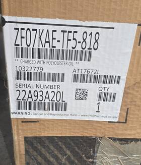 Zf07kae-tf5-818 Copeland Scroll Compressor 208/230v 1 Phase Central Ac