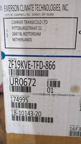 Zf19kve-tfd-866 Copeland Scroll Compressor Nib With Instruction Sheet