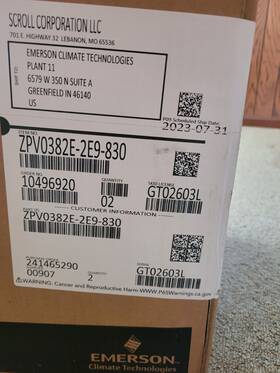 Zpv0382e-2e9-830 Copeland Scroll Variable Speed 1-6 H -