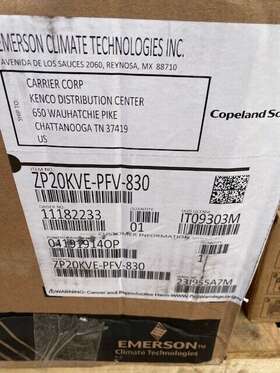 Zp20kve-pfv-830 Emerson Copeland Scroll Compressor 208-230v 1ph 60hz