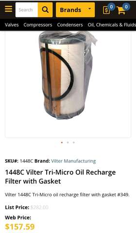 1448-c Filter Vilter 1448c Tri-micro Oil Recharge With Gasket #349. 114