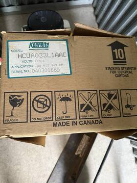 Hcua033l1aac Keeprite New Refrigeration Hermetic Condensing Unit 1/3 Hp R12 Nos