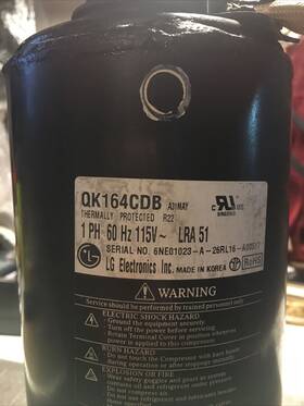 6ne01023-a Lg Qk164cdb 1ph 60hz 115 V Lra 51 Compressor