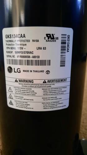 Gks134caa Lg Gk134caa - Compressor With Overload Part Number 4030121