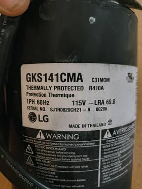 Gks141cma Lg Hermetic Compressor R410a 115v 1 Phase Steel Corded Electric