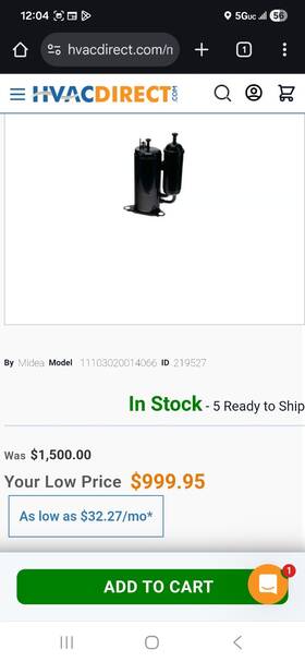 11103020014066 Midea Rotary Compressor R454b Black 320x500x300mm