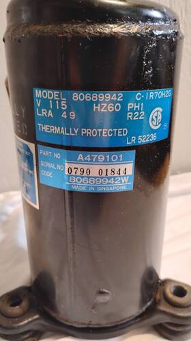 C-1r70h2g Sanyo C-1r60h2h 12 000 Btu 115/1/60 R-22 Rotary A/c Compressor - Works Great