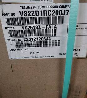 Vs2513z-fa1a Tecumseh 12000 Btu -10 F Low Pressure Cooling Compressor Model