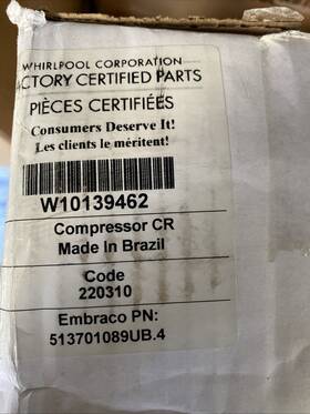 W10139462 Whirlpool 1/2 Inch Compressor Replacement Part Metal Npt Connection