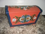 Vintage Norwegian Jewelry Wood Trunk Sewing Box Rosemaling Signed Joann Copeland. Fixed Price $66.49.