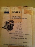 Emerson LD4271 1/4HP Split Phase Dryer Replacement Motor. Fixed Price $48.00.