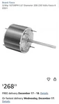 3/4HP 1075RPM 5.6" Diameter 208-230 Volts Fasco # D931. Fixed Price $125.00.