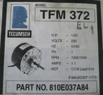 Tecumseh Tfm 372 1/20 Hp 230V 1300/1500RPM Motor 810E037A84. Fixed Price $174.98.